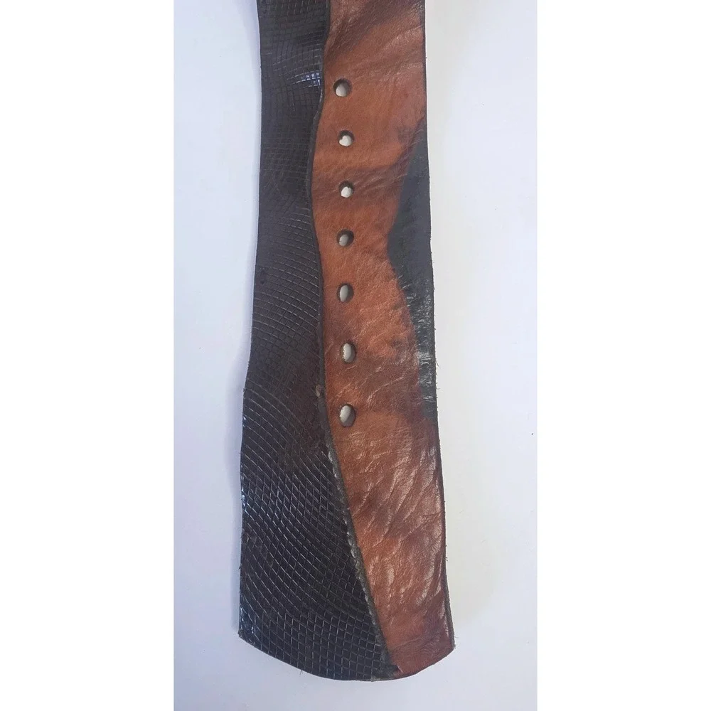 Handmade Lebanon Two Tone Brown Black Leather Wide Waist Belt Large CAYAK 415.00